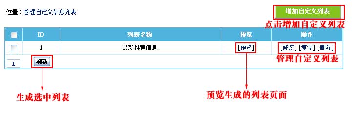 帝国CMS：自定义列表功能说明