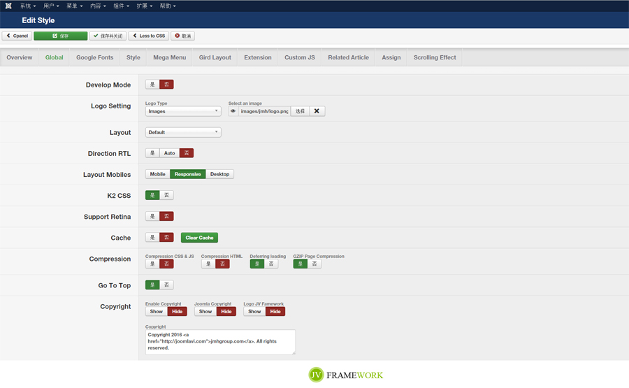 对比不同Joomla模板品牌架构（常用Joomla Framework）